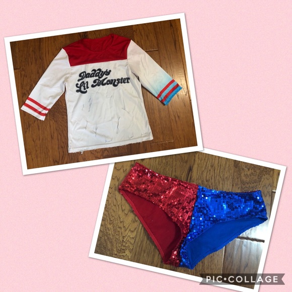 Tops - Harley Quinn shirt Med  and booty shorts Large